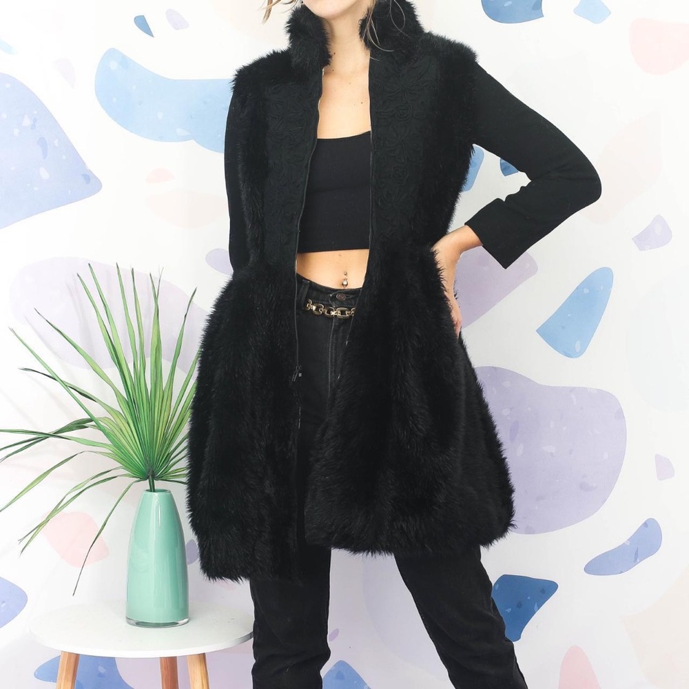 Black Faux Fur Longline Coat